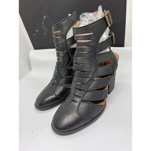 Free People Hayes Boot Black Cutout Stacked Heels Soft Leather Size 7.5